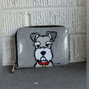 Mark Tetro Silver sparkle Schnauzer dog wallet.  Like new. Silver black …